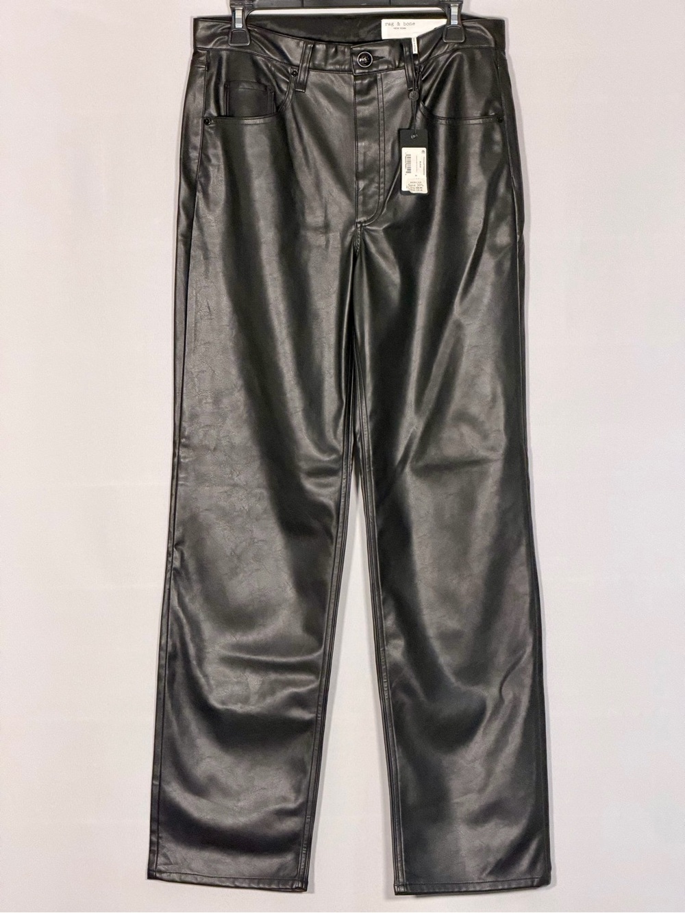 NWT rag & bone Harlow Black Faux Leather Straight Leg Pants Women’s Size 30